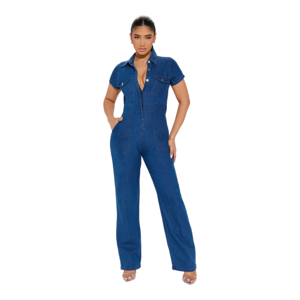 WOMEN'S DENIM JUMPSUIT - MEDIUM WASH SIZE XL - Picture 3 of 10
